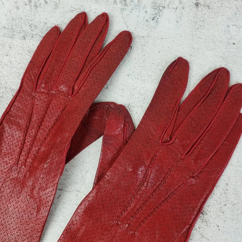 Vintage Ann Taylor Leather Perforated Gloves Red size 6.5